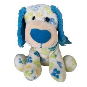 Vintage Dreamworks Plush Dog Toy White Blue Green Paw Print Stuffed Animal